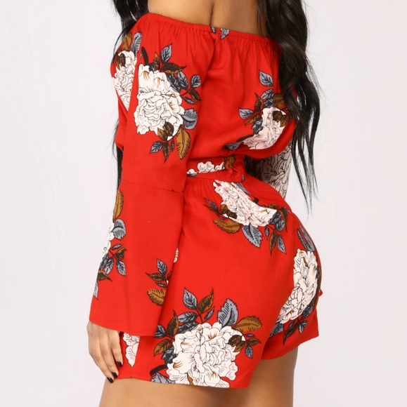NEW!! RED FLORAL ROMPER - Picture 3 of 4